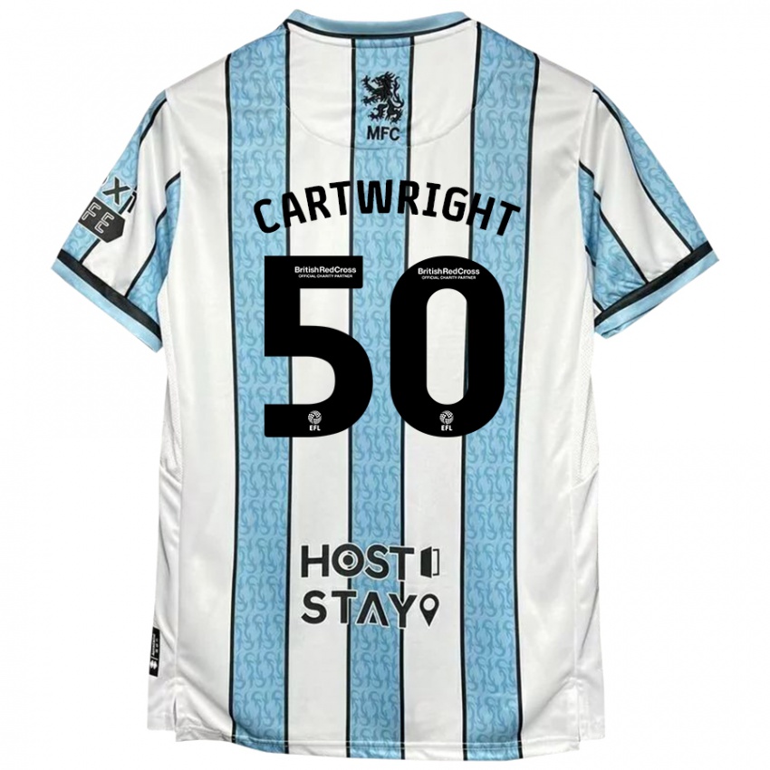 Gyermek Fin Cartwright #50 Fehér Kék Idegenbeli Jersey 2024/25 Mez Póló Ing