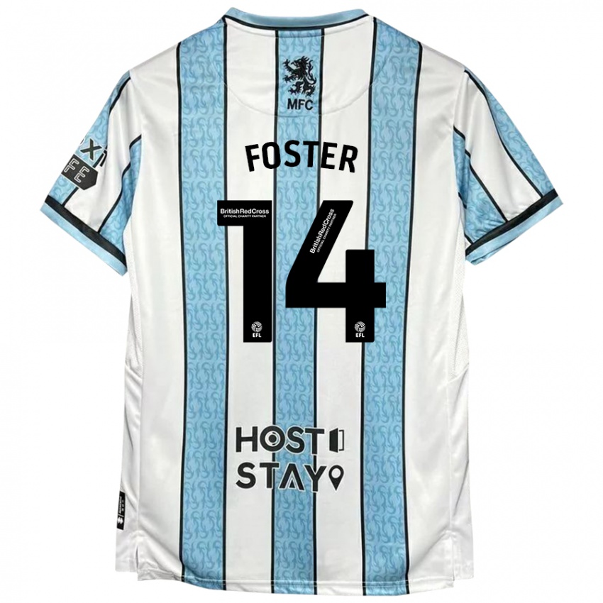 Gyermek Emma Foster #14 Fehér Kék Idegenbeli Jersey 2024/25 Mez Póló Ing