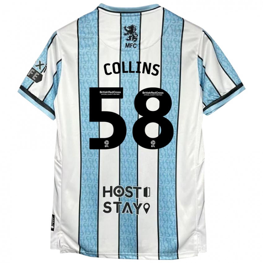 Gyermek Sam Collins #58 Fehér Kék Idegenbeli Jersey 2024/25 Mez Póló Ing