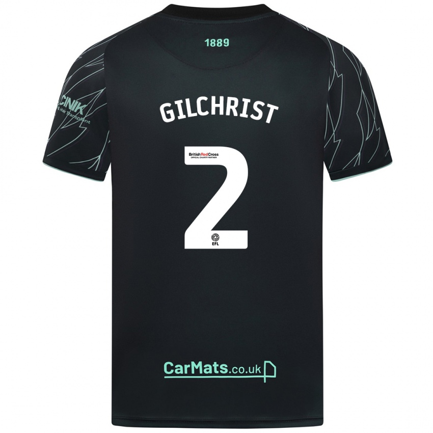 Gyermek Alfie Gilchrist #2 Fekete Zöld Idegenbeli Jersey 2024/25 Mez Póló Ing