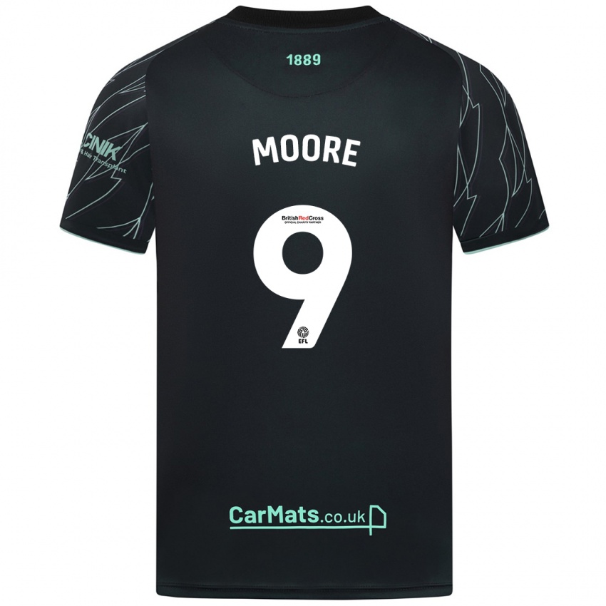 Gyermek Kieffer Moore #9 Fekete Zöld Idegenbeli Jersey 2024/25 Mez Póló Ing