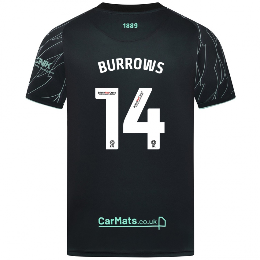 Gyermek Harrison Burrows #14 Fekete Zöld Idegenbeli Jersey 2024/25 Mez Póló Ing