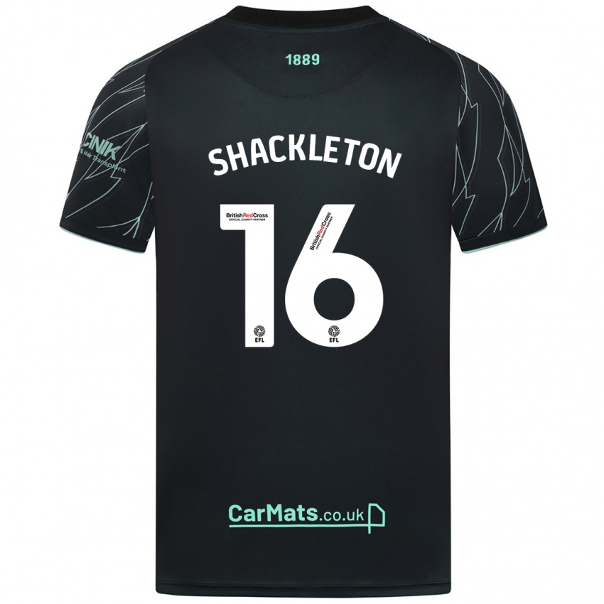 Gyermek Jamie Shackleton #16 Fekete Zöld Idegenbeli Jersey 2024/25 Mez Póló Ing