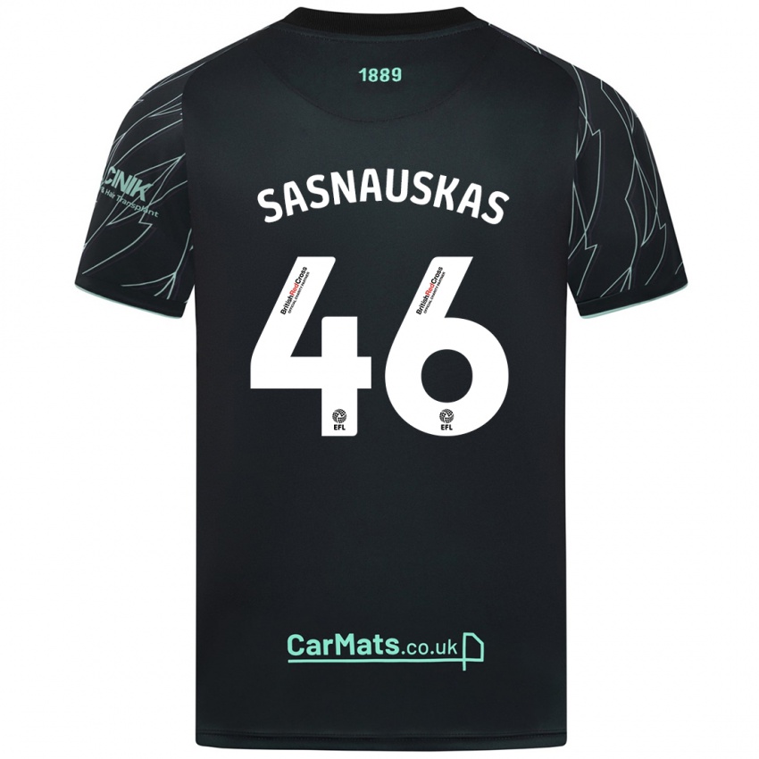 Gyermek Dovydas Sasnauskas #46 Fekete Zöld Idegenbeli Jersey 2024/25 Mez Póló Ing