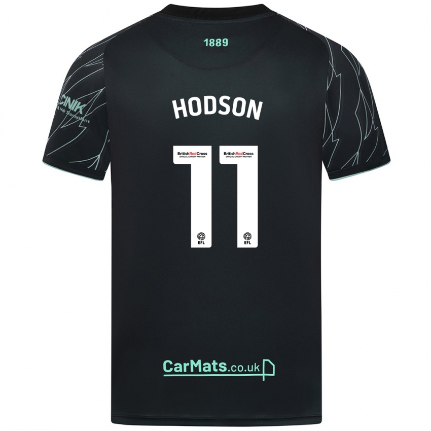 Gyermek Ashley Hodson #11 Fekete Zöld Idegenbeli Jersey 2024/25 Mez Póló Ing