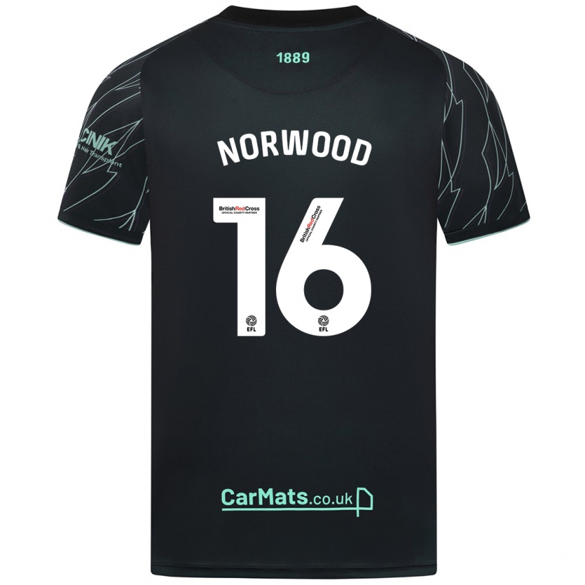 Gyermek Oliver Norwood #16 Fekete Zöld Idegenbeli Jersey 2024/25 Mez Póló Ing