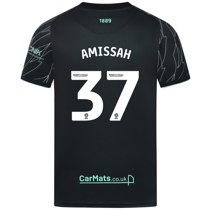 Gyermek Jordan Amissah #37 Fekete Zöld Idegenbeli Jersey 2024/25 Mez Póló Ing