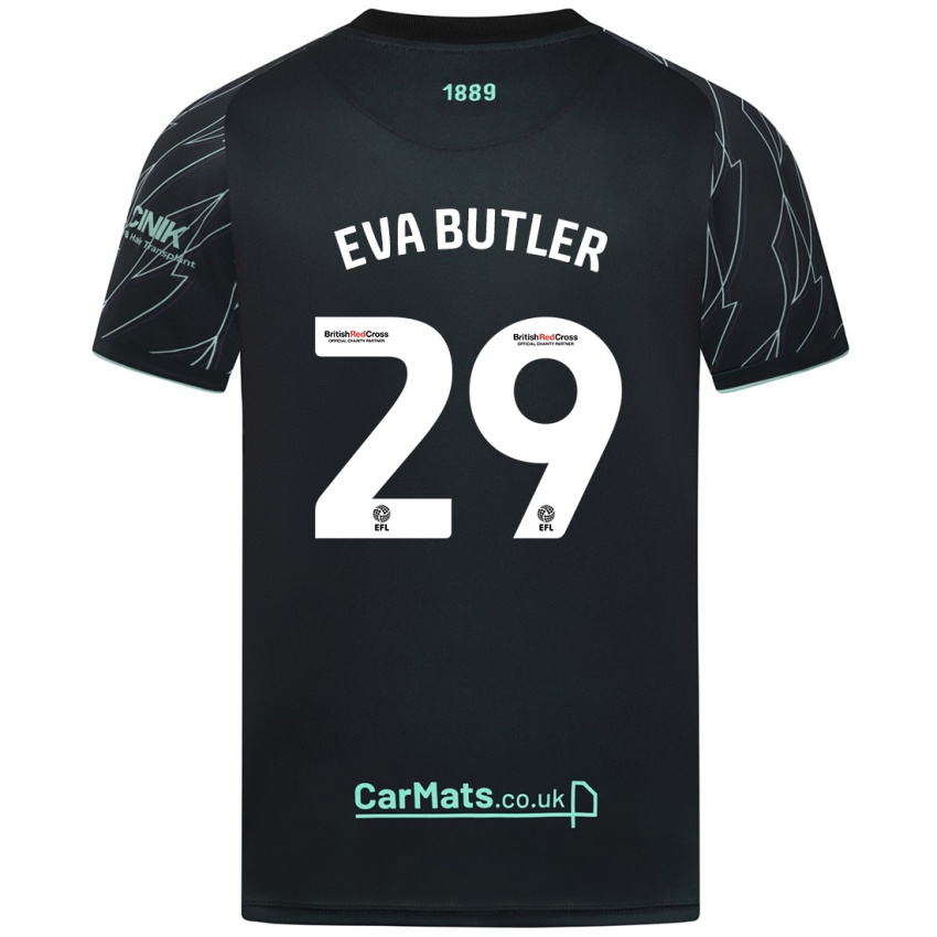 Gyermek Eva Butler #29 Fekete Zöld Idegenbeli Jersey 2024/25 Mez Póló Ing