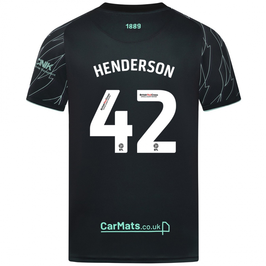 Gyermek Peyton Henderson #42 Fekete Zöld Idegenbeli Jersey 2024/25 Mez Póló Ing