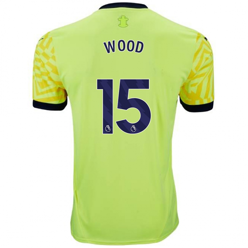 Gyermek Nathan Wood #15 Sárga Idegenbeli Jersey 2024/25 Mez Póló Ing