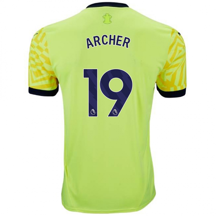 Gyermek Cameron Archer #19 Sárga Idegenbeli Jersey 2024/25 Mez Póló Ing