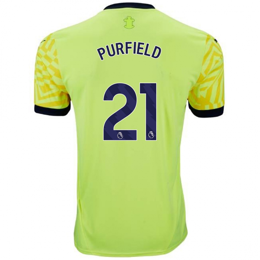 Gyermek Jemma Purfield #21 Sárga Idegenbeli Jersey 2024/25 Mez Póló Ing