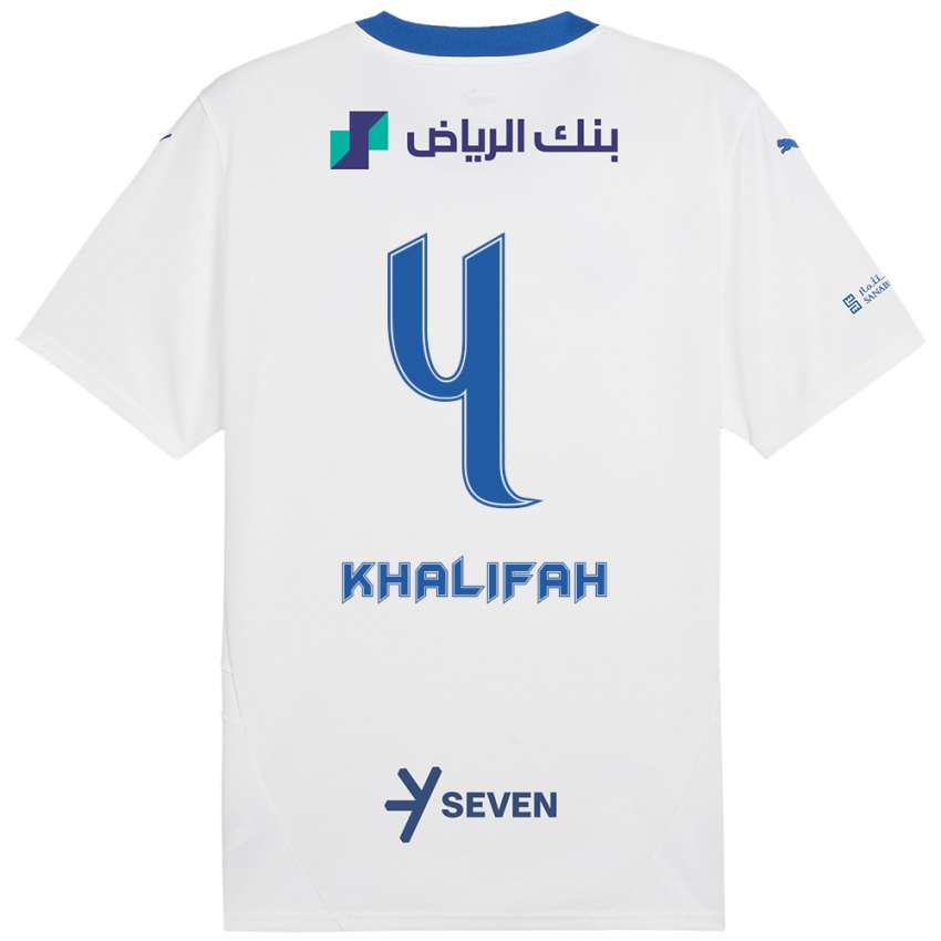 Gyermek Khalifah Al-Dawsari #4 Fehér Kék Idegenbeli Jersey 2024/25 Mez Póló Ing