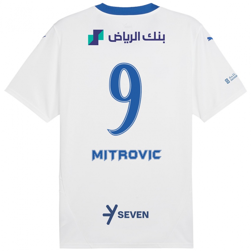 Gyermek Aleksandar Mitrovic #9 Fehér Kék Idegenbeli Jersey 2024/25 Mez Póló Ing