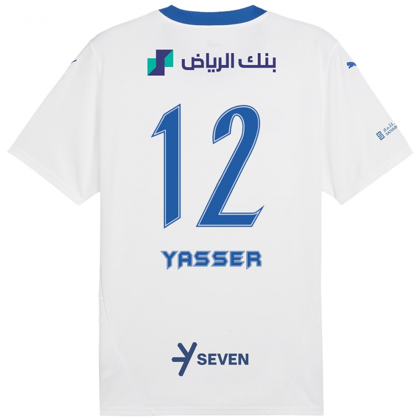 Gyermek Yasser Al-Shahrani #12 Fehér Kék Idegenbeli Jersey 2024/25 Mez Póló Ing