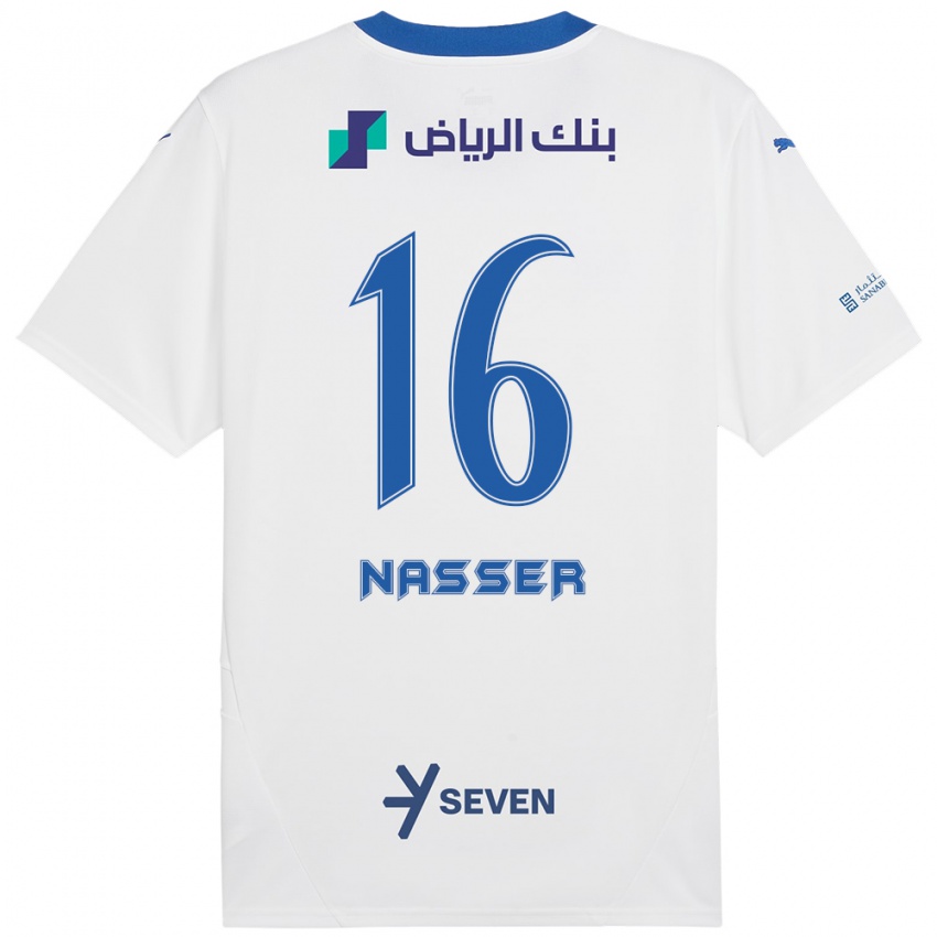 Gyermek Nasser Al-Dawsari #16 Fehér Kék Idegenbeli Jersey 2024/25 Mez Póló Ing