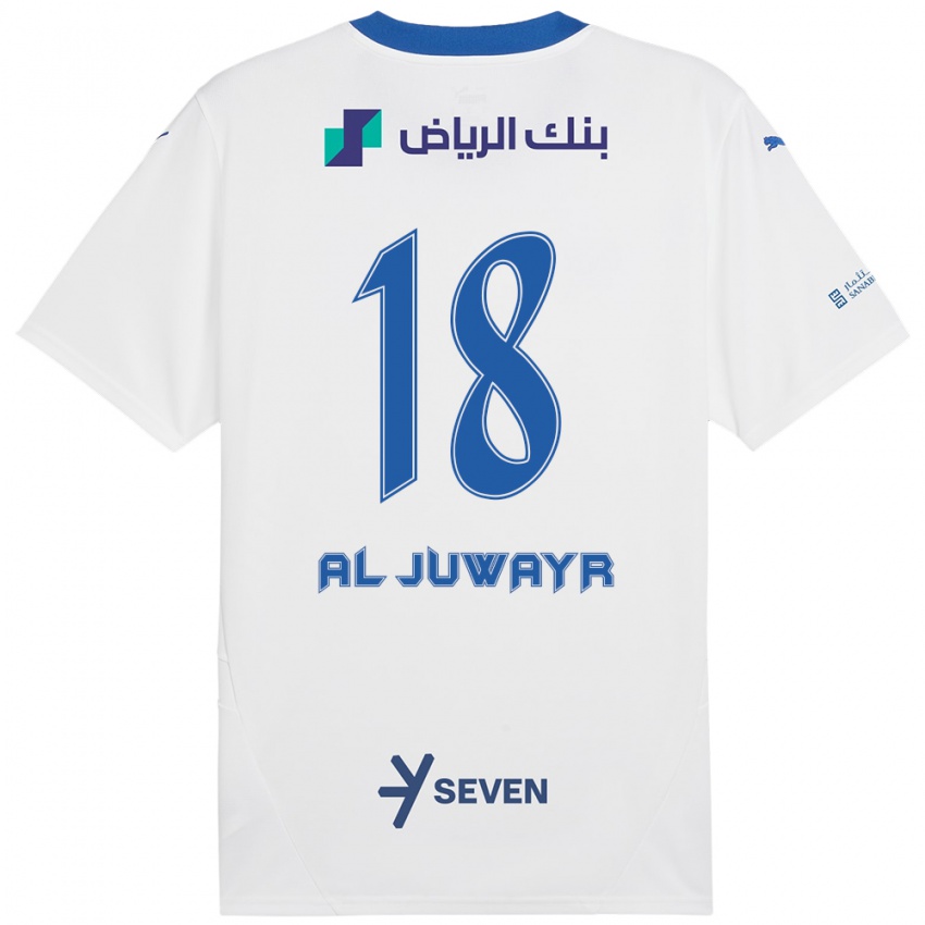 Gyermek Musab Al-Juwayr #18 Fehér Kék Idegenbeli Jersey 2024/25 Mez Póló Ing