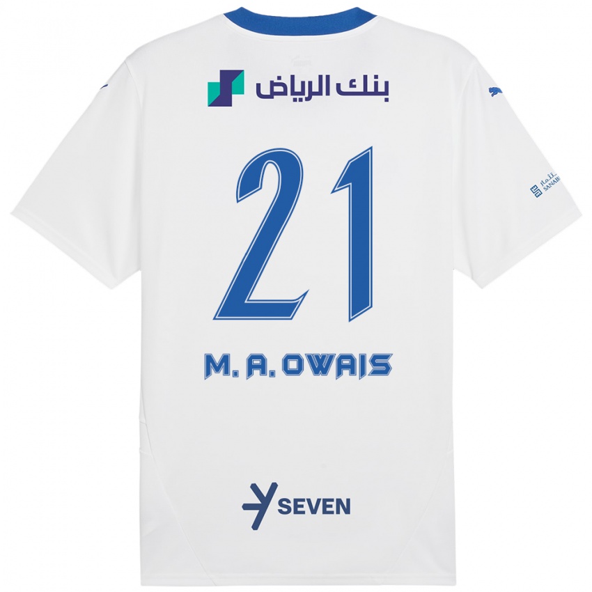 Gyermek Mohammed Al-Owais #21 Fehér Kék Idegenbeli Jersey 2024/25 Mez Póló Ing