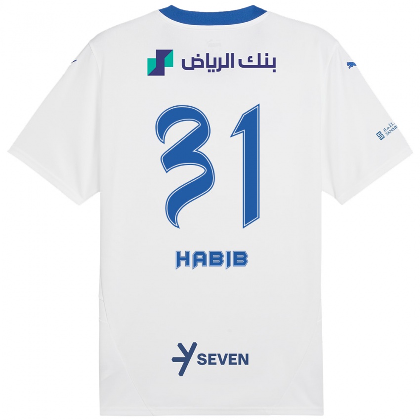 Gyermek Habib Al-Wutaian #31 Fehér Kék Idegenbeli Jersey 2024/25 Mez Póló Ing