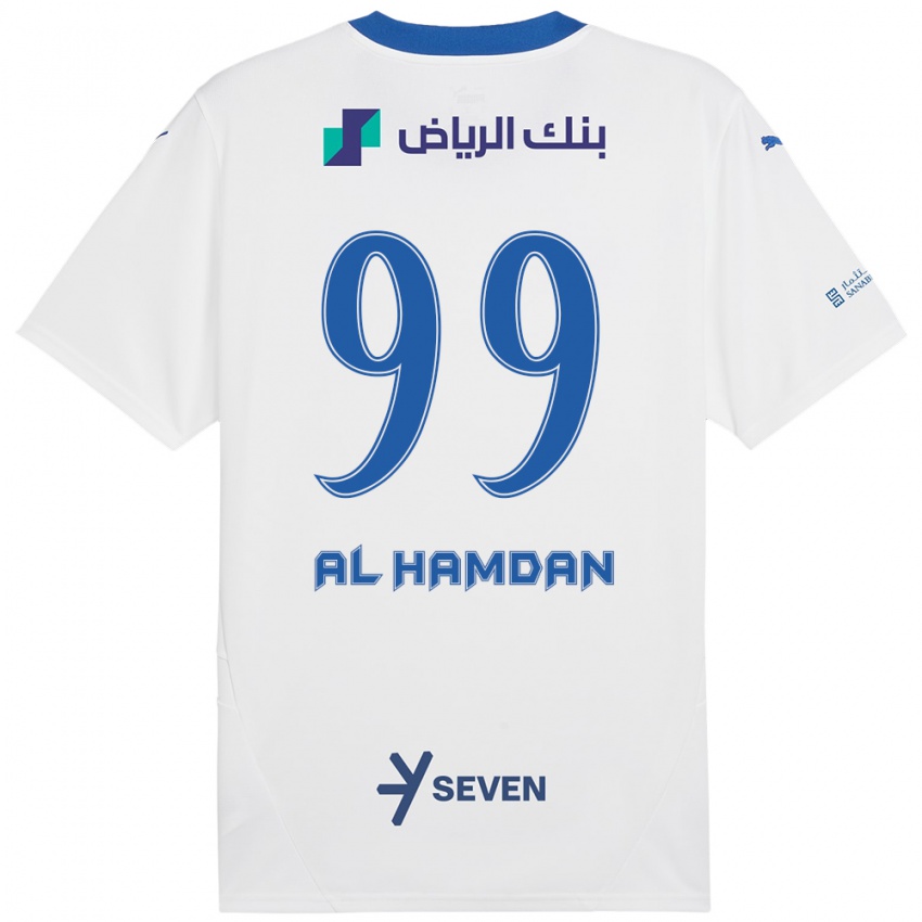 Gyermek Abdullah Al-Hamdan #99 Fehér Kék Idegenbeli Jersey 2024/25 Mez Póló Ing