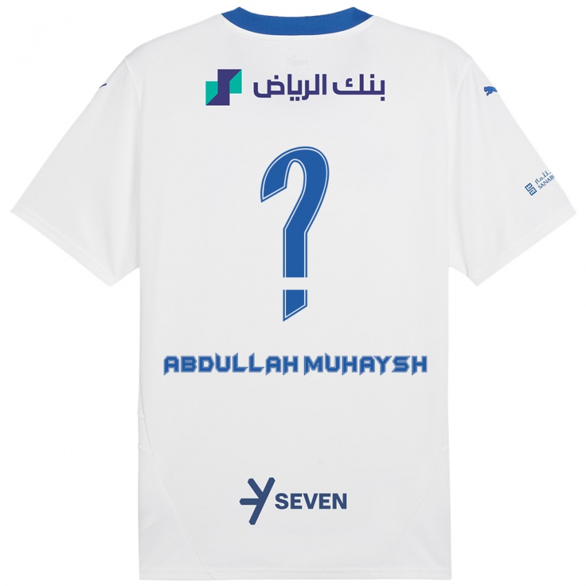 Gyermek Mohammed Abdullah Muhaysh #0 Fehér Kék Idegenbeli Jersey 2024/25 Mez Póló Ing