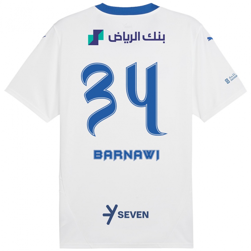 Gyermek Saleh Barnawi #34 Fehér Kék Idegenbeli Jersey 2024/25 Mez Póló Ing