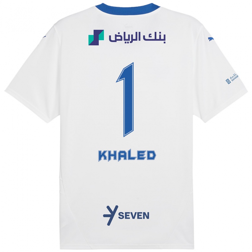 Gyermek Nawal Khaled #1 Fehér Kék Idegenbeli Jersey 2024/25 Mez Póló Ing