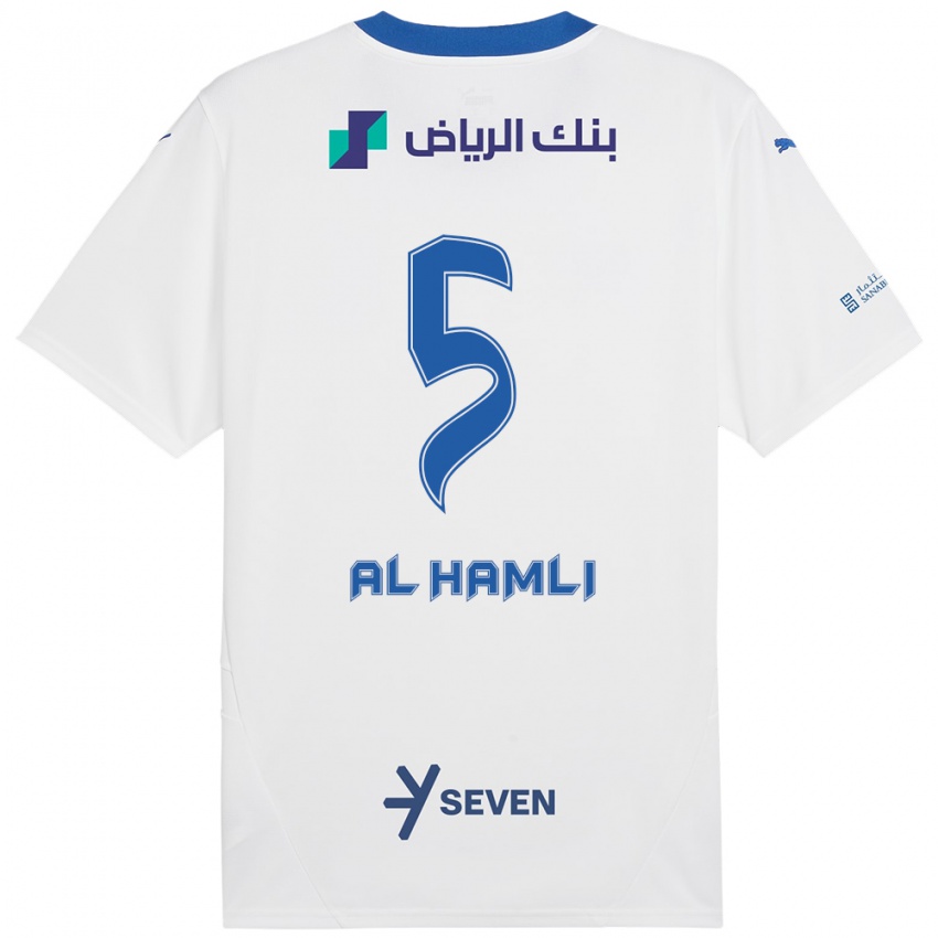 Gyermek Noura Al-Hamli #5 Fehér Kék Idegenbeli Jersey 2024/25 Mez Póló Ing