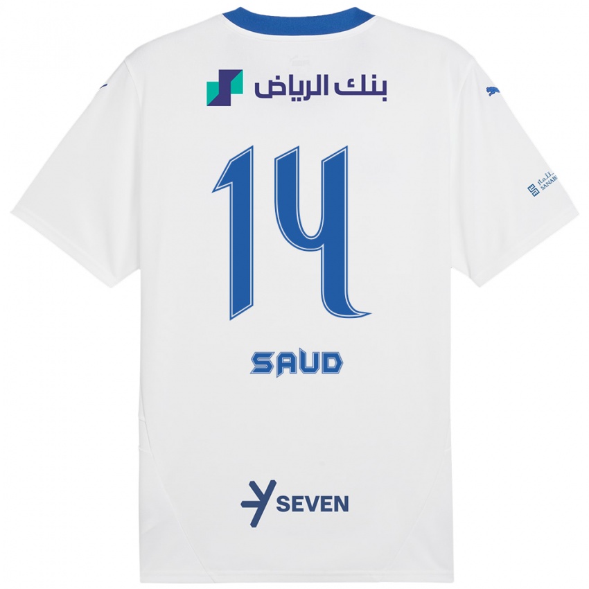 Gyermek Nouf Saud #14 Fehér Kék Idegenbeli Jersey 2024/25 Mez Póló Ing