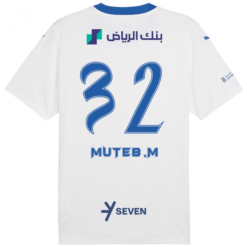 Gyermek Muteb Al-Mufarrij #32 Fehér Kék Idegenbeli Jersey 2024/25 Mez Póló Ing