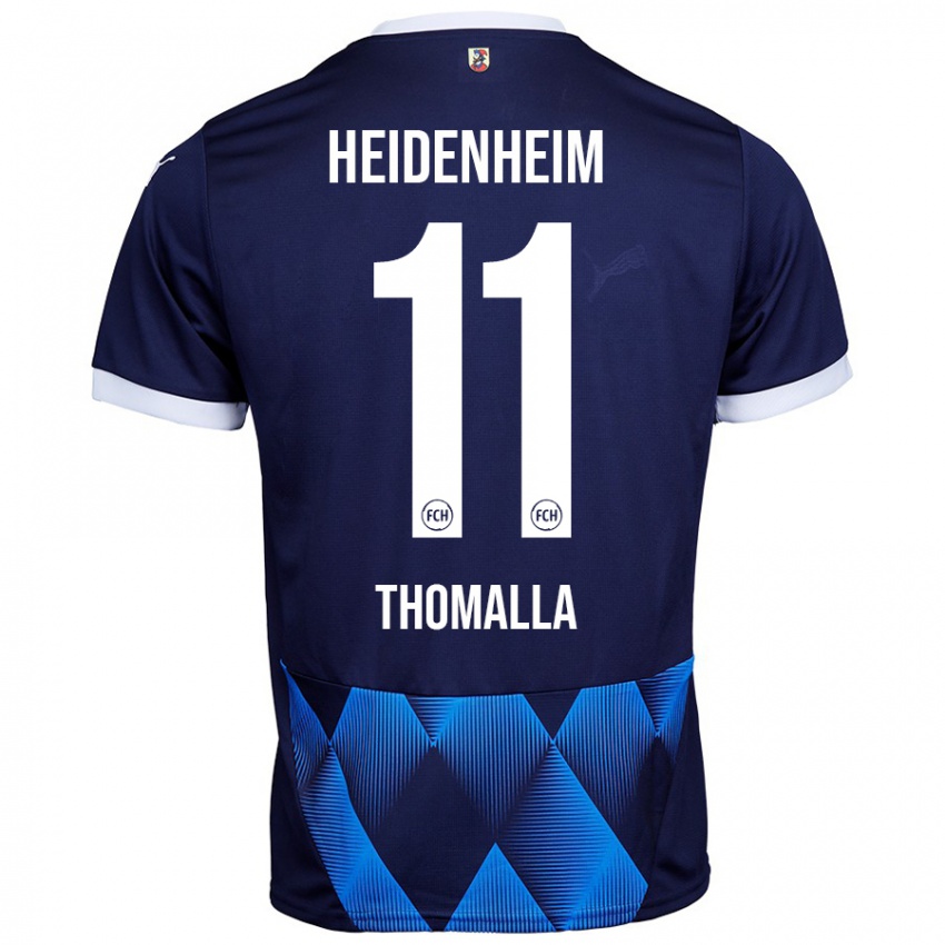 Gyermek Denis Thomalla #11 Sötét Sötétkék Idegenbeli Jersey 2024/25 Mez Póló Ing