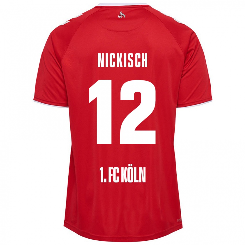 Gyermek Jonas Nickisch #12 Piros Fehér Idegenbeli Jersey 2024/25 Mez Póló Ing