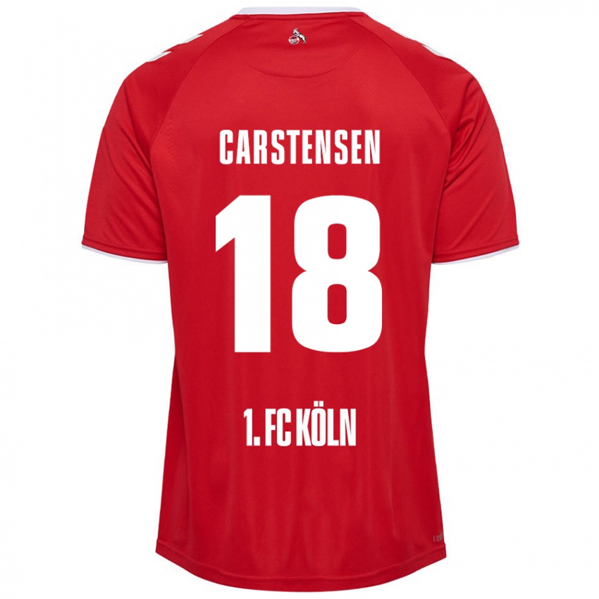 Gyermek Rasmus Carstensen #18 Piros Fehér Idegenbeli Jersey 2024/25 Mez Póló Ing