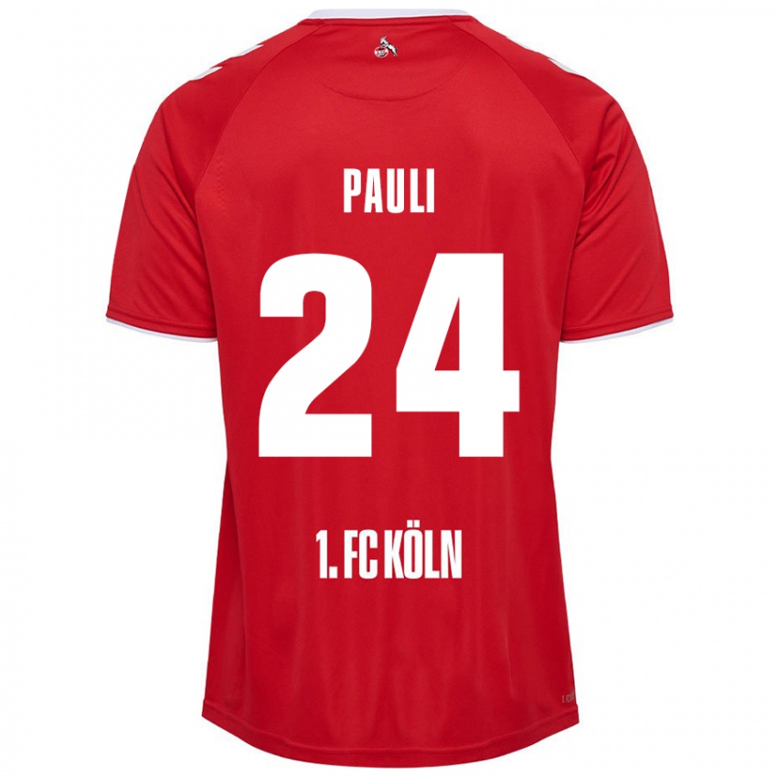 Gyermek Julian Pauli #24 Piros Fehér Idegenbeli Jersey 2024/25 Mez Póló Ing