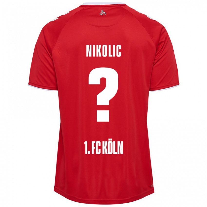 Gyermek Milan Nikolic #0 Piros Fehér Idegenbeli Jersey 2024/25 Mez Póló Ing