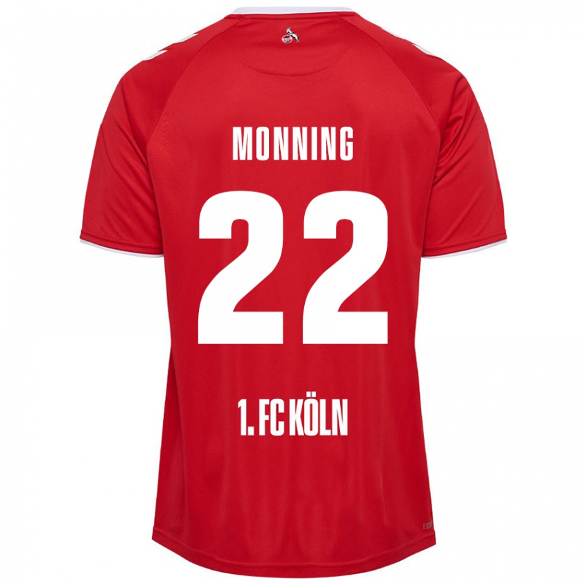 Gyermek Marlon Monning #22 Piros Fehér Idegenbeli Jersey 2024/25 Mez Póló Ing