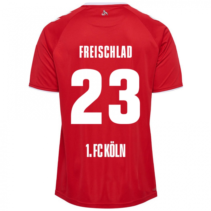 Gyermek Yannick Freischlad #23 Piros Fehér Idegenbeli Jersey 2024/25 Mez Póló Ing