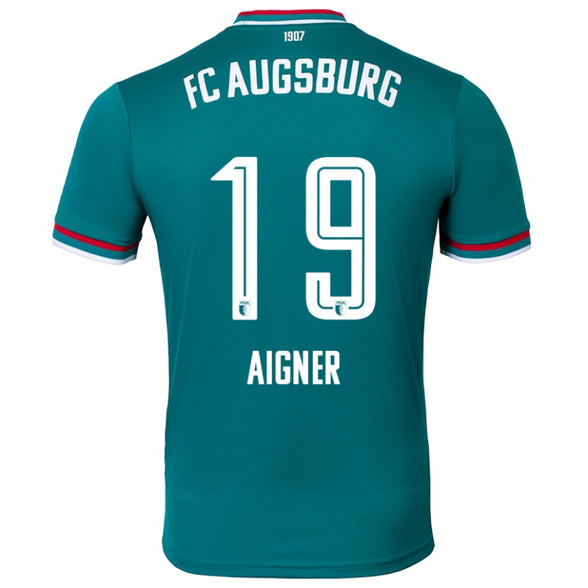 Gyermek Lukas Aigner #19 Sötétzöld Idegenbeli Jersey 2024/25 Mez Póló Ing