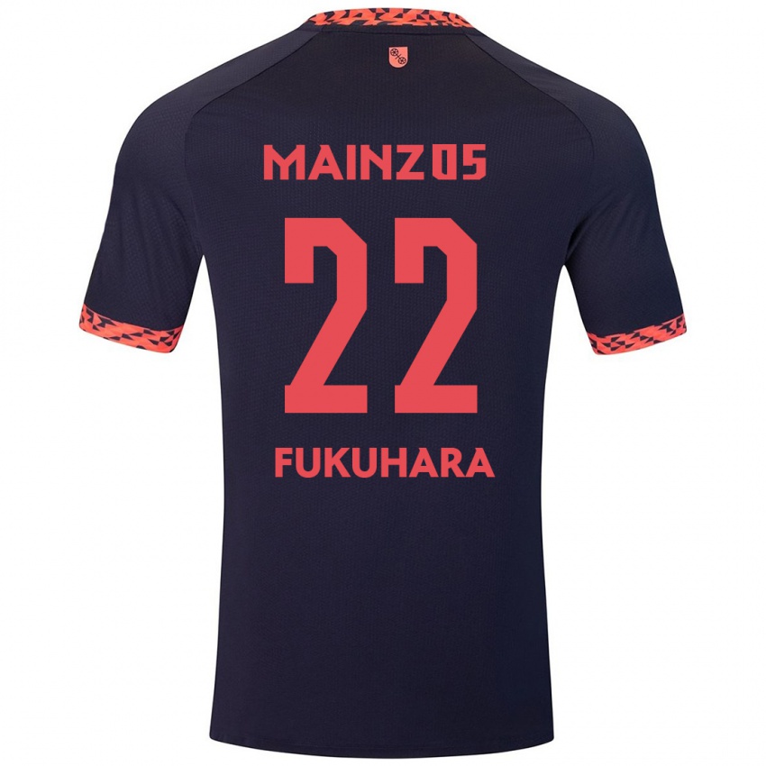 Gyermek Yuuka Fukuhara #22 Kék Korall Vörös Idegenbeli Jersey 2024/25 Mez Póló Ing