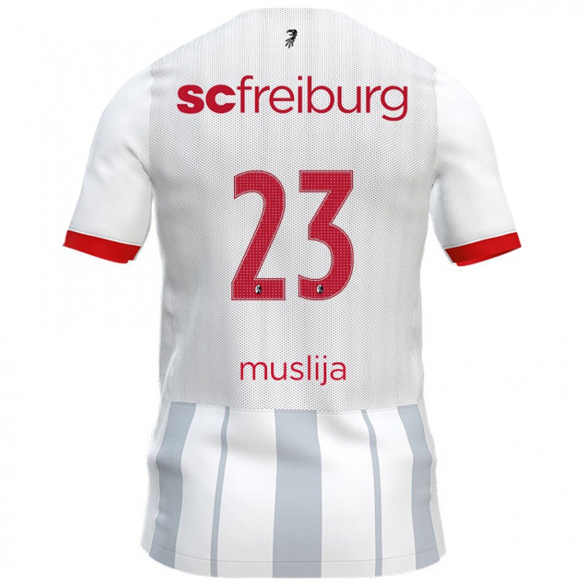 Gyermek Florent Muslija #23 Fehér Szürke Idegenbeli Jersey 2024/25 Mez Póló Ing