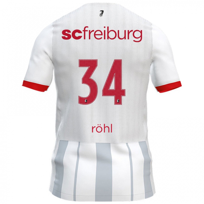 Gyermek Merlin Röhl #34 Fehér Szürke Idegenbeli Jersey 2024/25 Mez Póló Ing