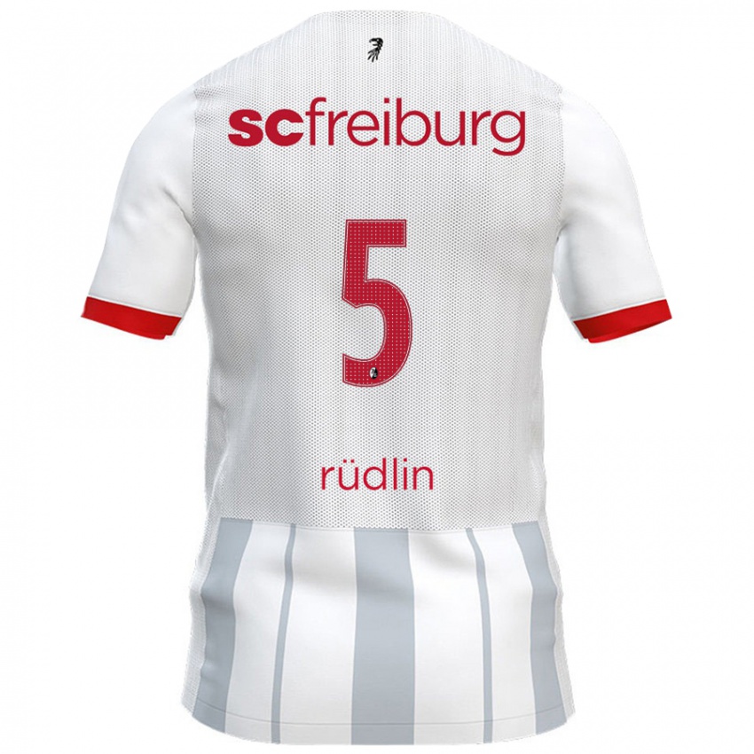 Gyermek Fabian Rüdlin #5 Fehér Szürke Idegenbeli Jersey 2024/25 Mez Póló Ing