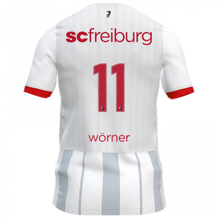 Gyermek Marco Wörner #11 Fehér Szürke Idegenbeli Jersey 2024/25 Mez Póló Ing