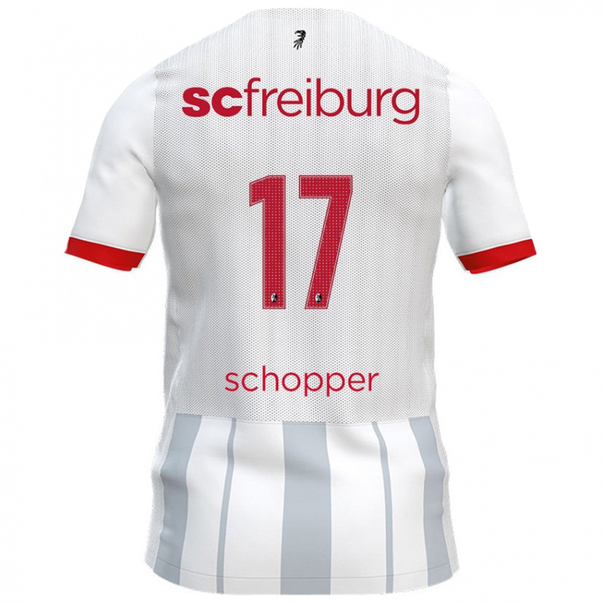 Gyermek David Schopper #17 Fehér Szürke Idegenbeli Jersey 2024/25 Mez Póló Ing