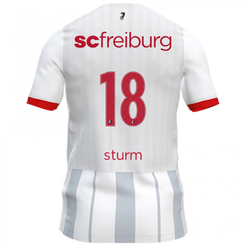 Gyermek Yann Sturm #18 Fehér Szürke Idegenbeli Jersey 2024/25 Mez Póló Ing