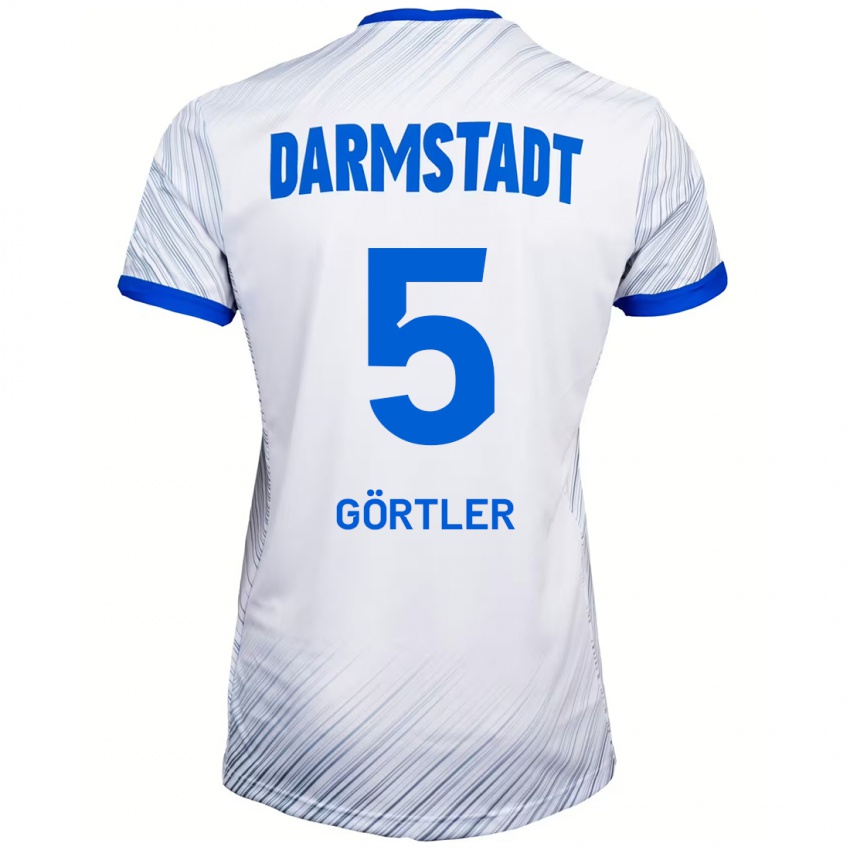 Gyermek Bastian Görtler #5 Fehér Kék Idegenbeli Jersey 2024/25 Mez Póló Ing