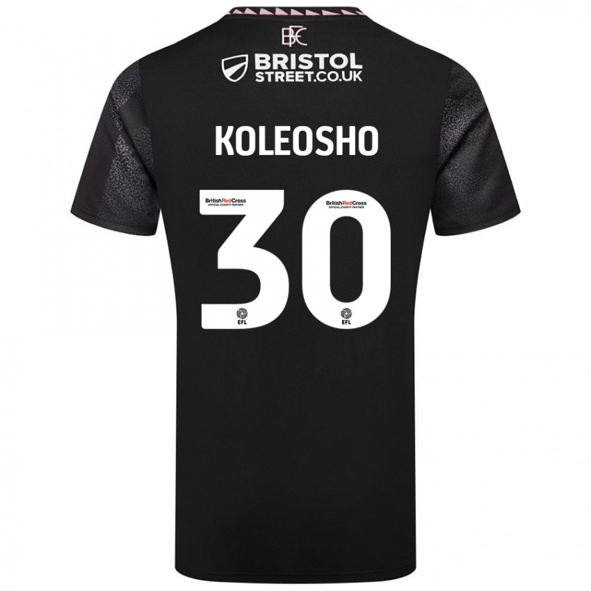 Gyermek Luca Koleosho #30 Fekete Idegenbeli Jersey 2024/25 Mez Póló Ing