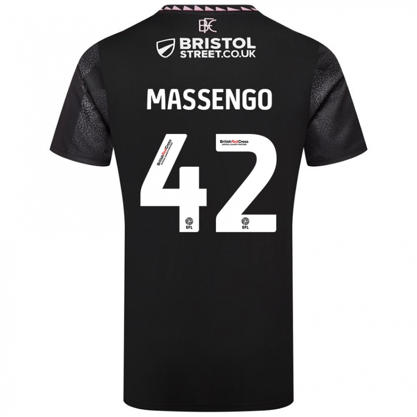 Gyermek Han-Noah Massengo #42 Fekete Idegenbeli Jersey 2024/25 Mez Póló Ing