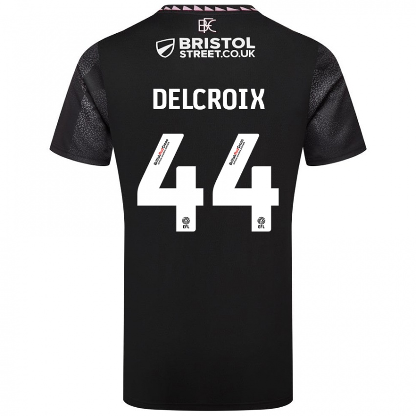 Gyermek Hannes Delcroix #44 Fekete Idegenbeli Jersey 2024/25 Mez Póló Ing