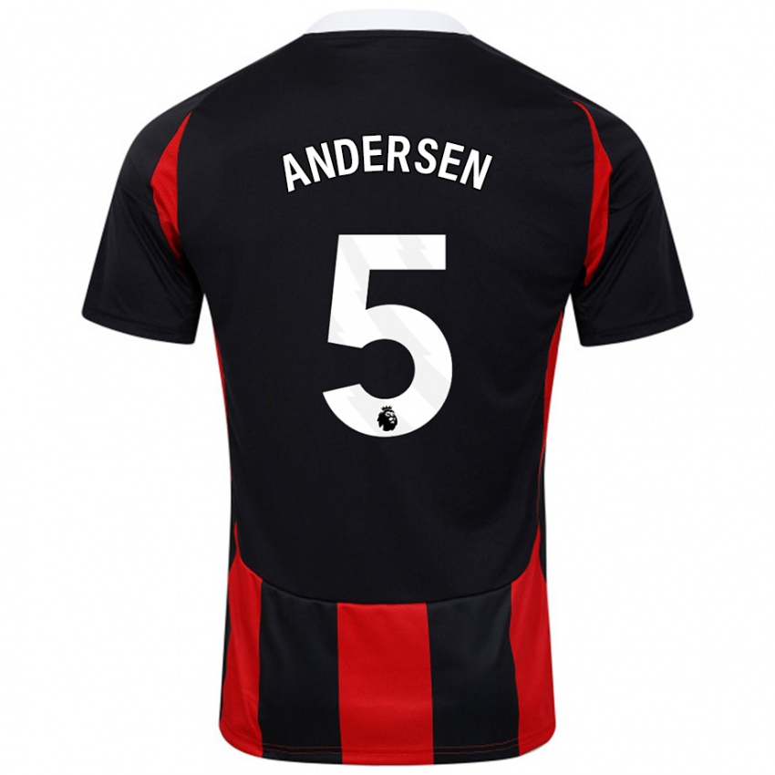 Gyermek Joachim Andersen #5 Fekete Piros Idegenbeli Jersey 2024/25 Mez Póló Ing